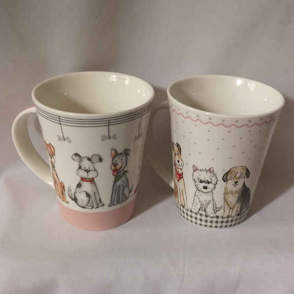 Set of Two Adorable Dog Motif Coffee Tea Mugs Matching Designs, Casa Signature - Picture 1 of 5